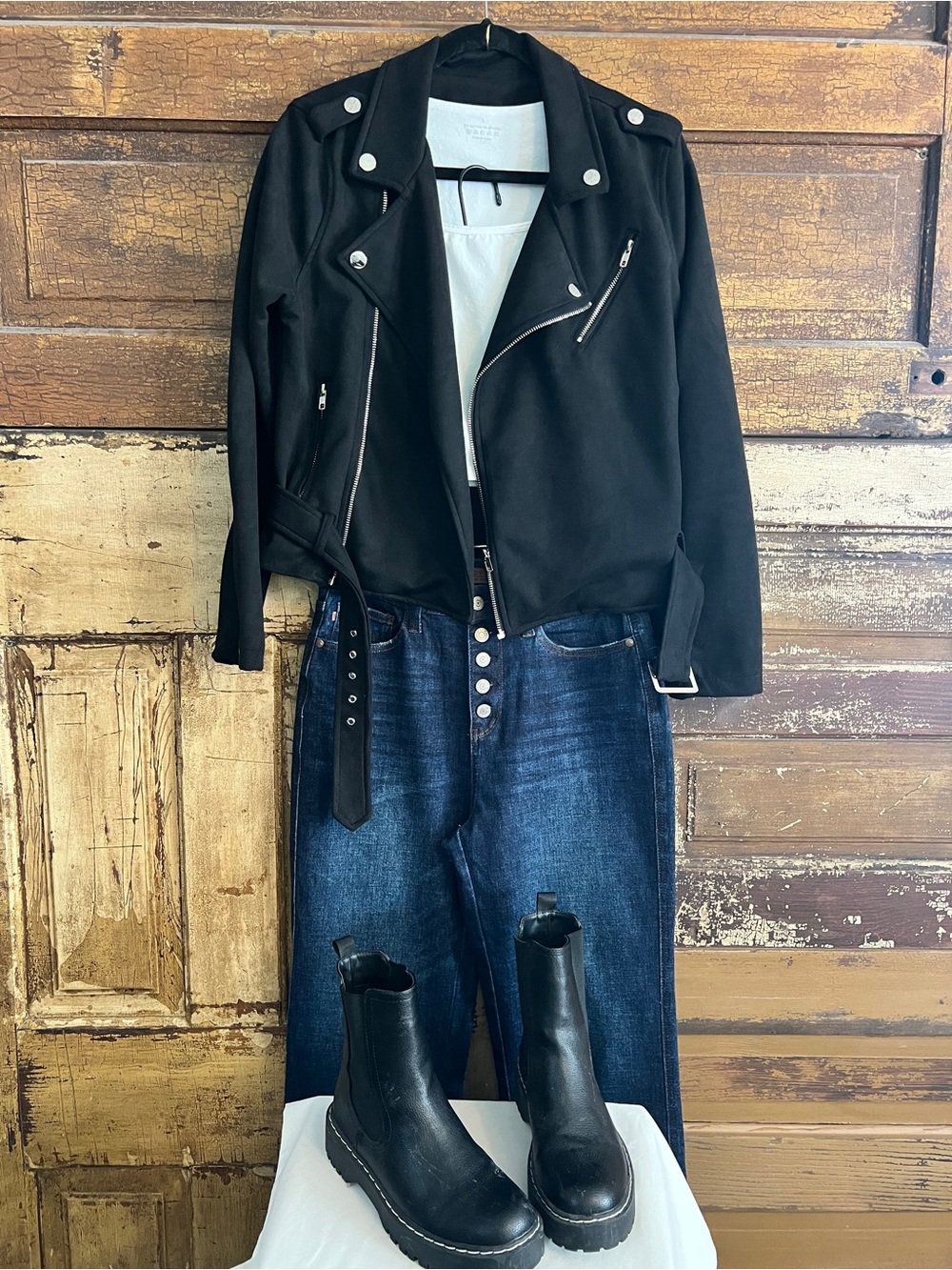 1 Sunset Lane Black Faux Suede Moto Jacket | Biker Jacket NWOT | Size L
